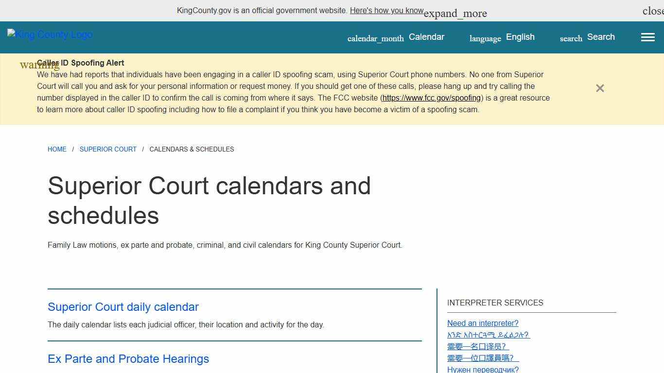 Superior Court calendars and schedules - King County, Washington
