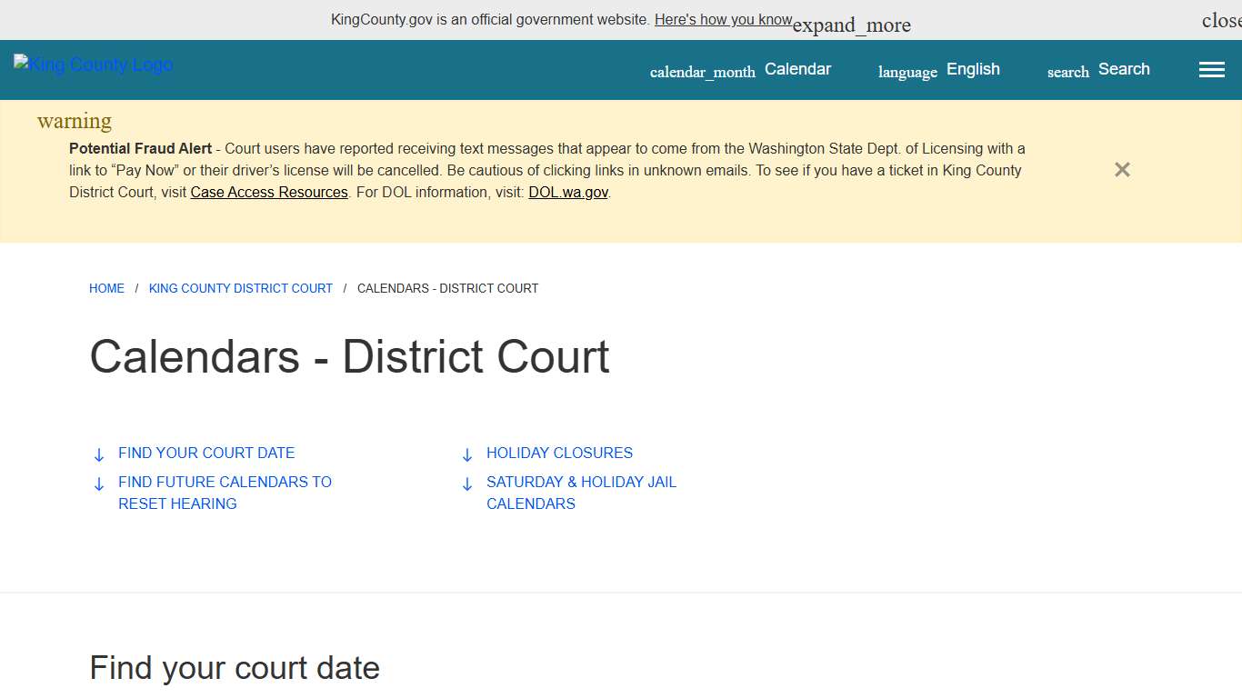 Calendars - District Court - King County, Washington