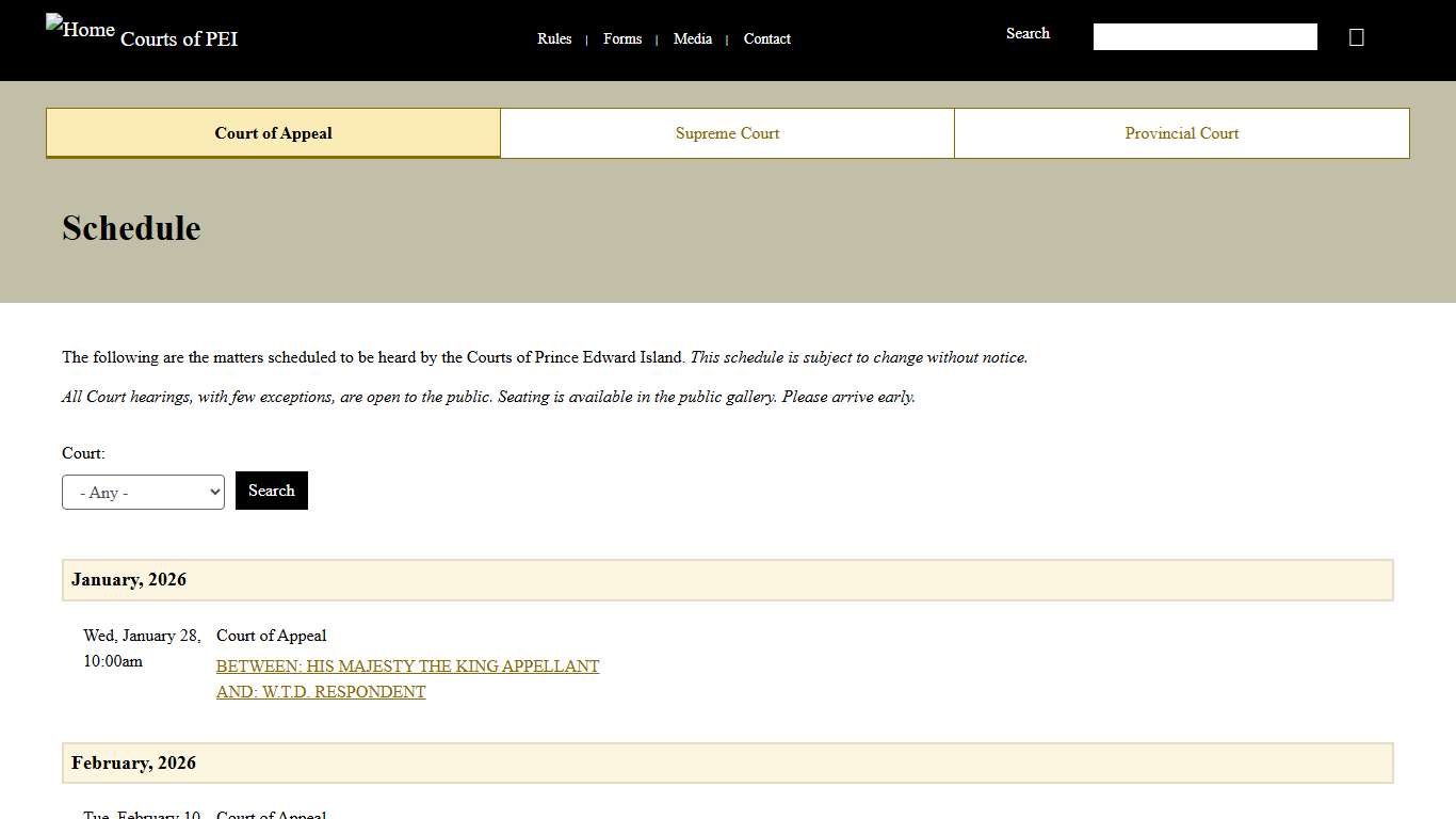 Schedule | Courts of PEI
