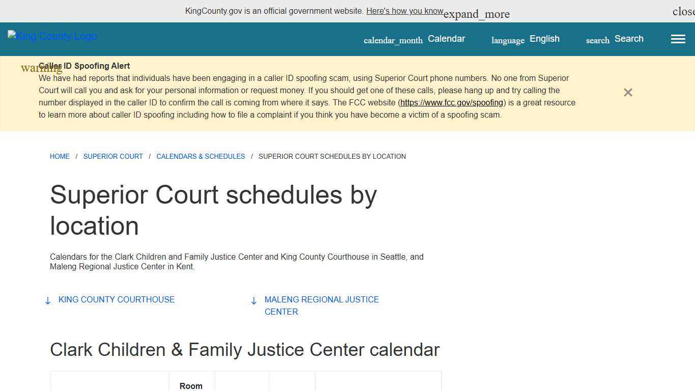 Superior Court schedules by location - King County, Washington